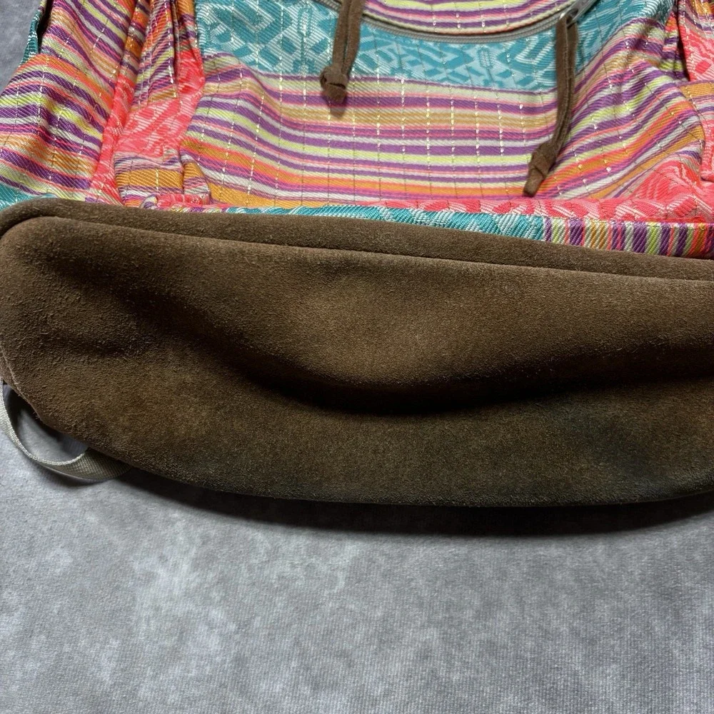 JanSport Right Pack World Backpack Teal/Pink/Coral Suede Bottom BOHO EUC